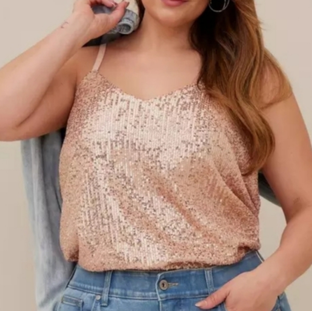 Torrid Sophie Sequin Swing Rose Gold Cami Tank